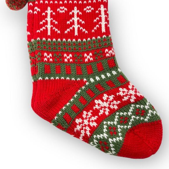 Christmas Stocking Fair Isle Sweater Knit Snowflake Green Red White Acrylic - Picture 3 of 9